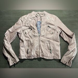 Jou Jou Dusty Pink Jacket Moto Faux Leather Bomber Top L